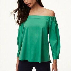 Green off the shoulder loft shirt